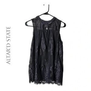 2038. ALTAR’D STATE SLEEVELESS ALL LACE‎ HIGH NECK TOP SIZE MEDIUM DARK GRAY